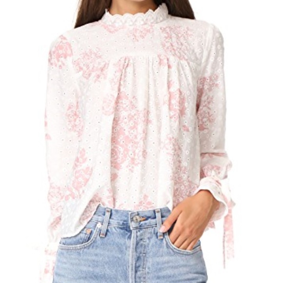 English Factory Tops - English Factory Eyelet Floral Print Top Sz-S